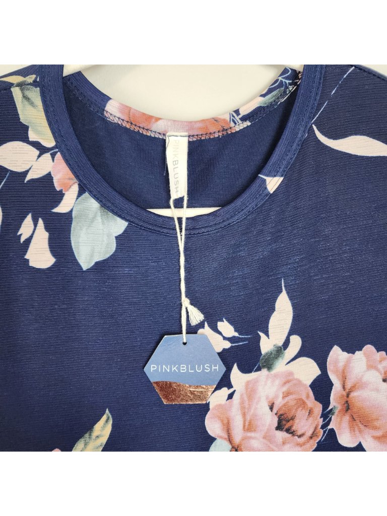 Pinkblush Maternity Maxi Dress Sz S Navy Blue Rose Print Short Sleeve — image 4 of 8
